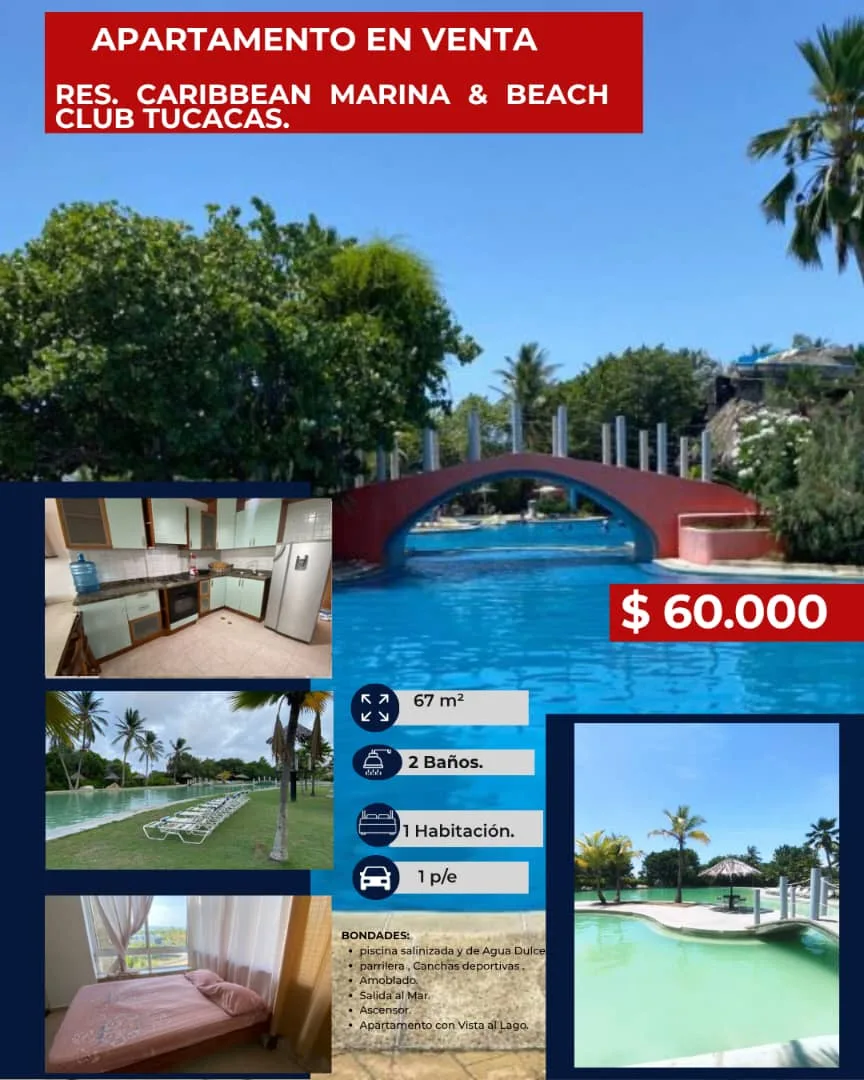 Apartamento en Venta en Caribean Marina & Beach Club, Tucacas — 1 hab 67m² — USD 60,000
