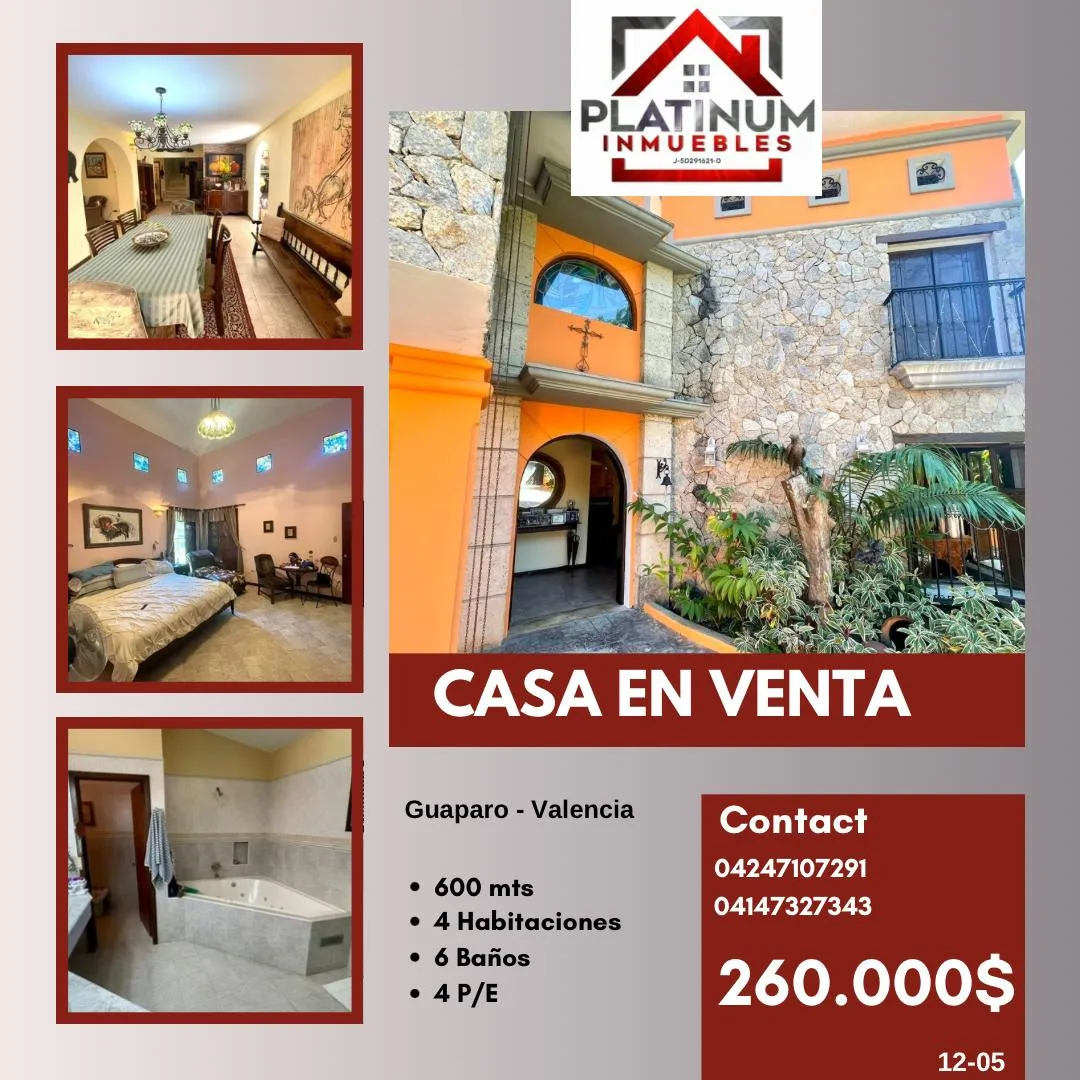 Casa en Venta en Guaparo - Valencia — 4 hab 600m² — USD 260,000