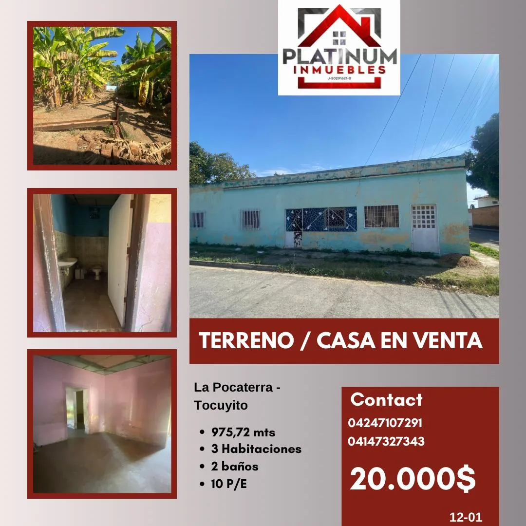 Terreno en Venta en La Pocaterra - Tocuyito — 4 hab 976m² — USD 20,000