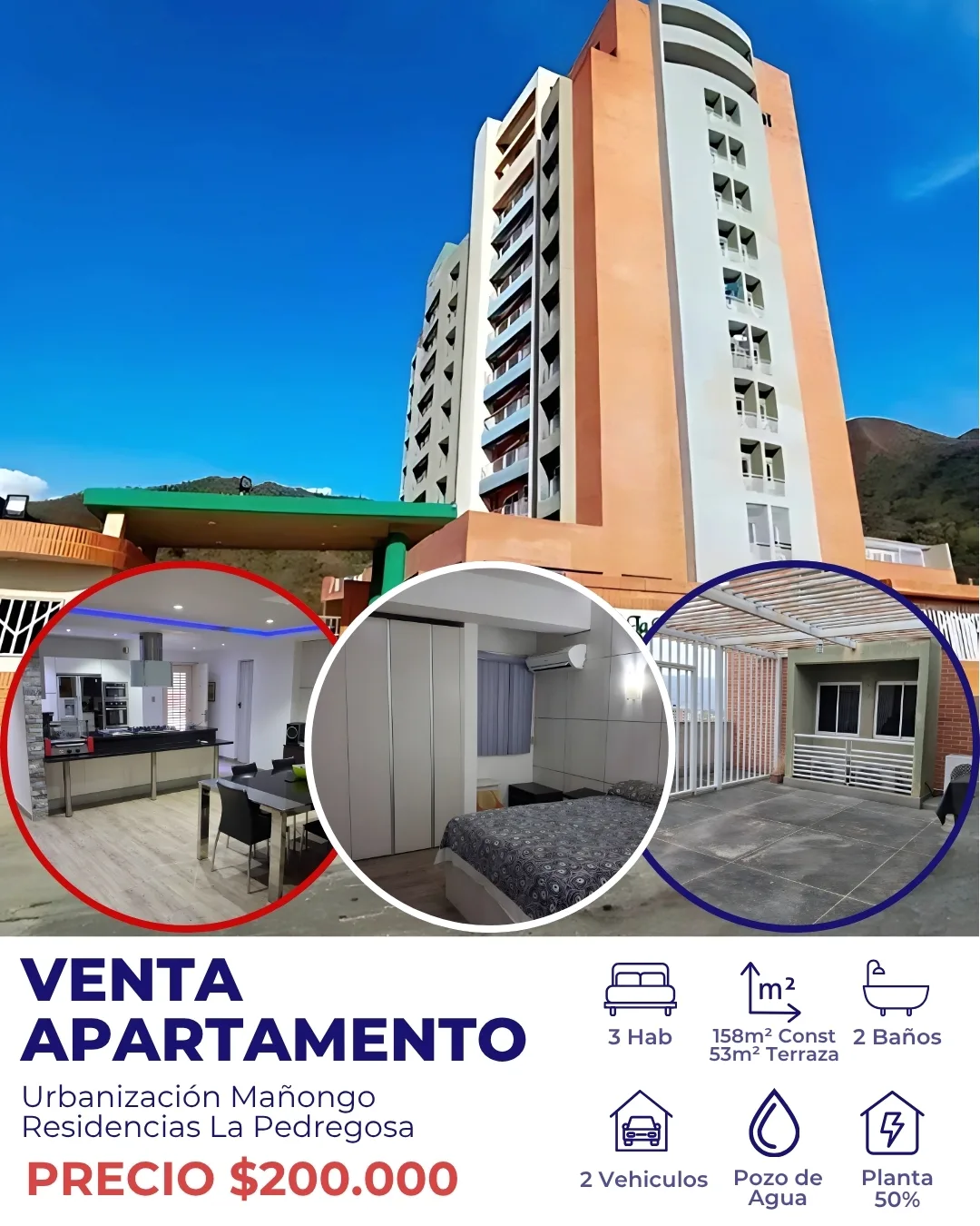 Apartamento en Venta en Residencias Pedregosa - Mañongo — 3 hab 158m² — USD 200,000