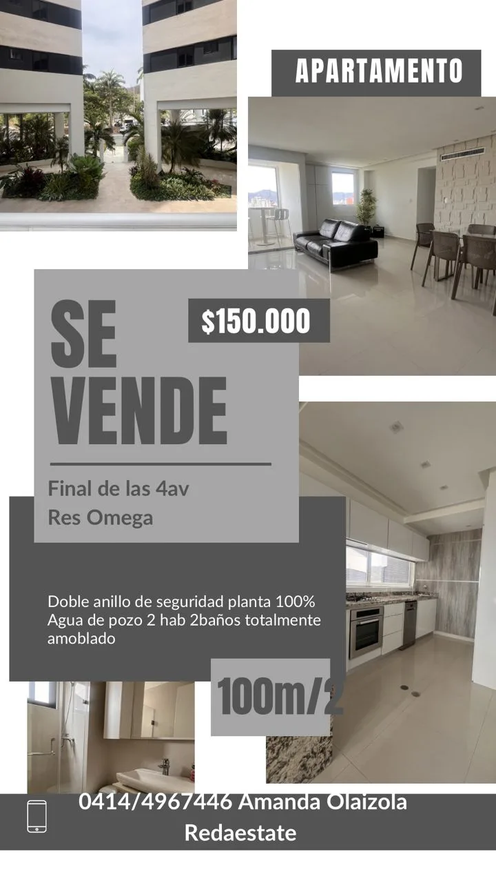 Apartamento en Venta en Residencias Omega — 2 hab 100m² — USD 150,000