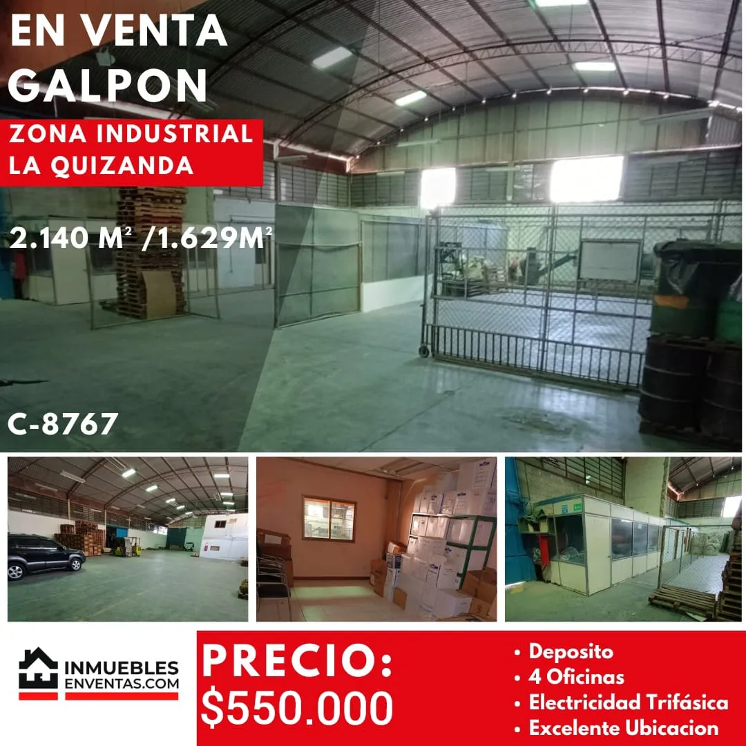 Galpon en Venta en Zona Industrial La Quizanda, Centro Empresarial 1629m² — USD 550,000