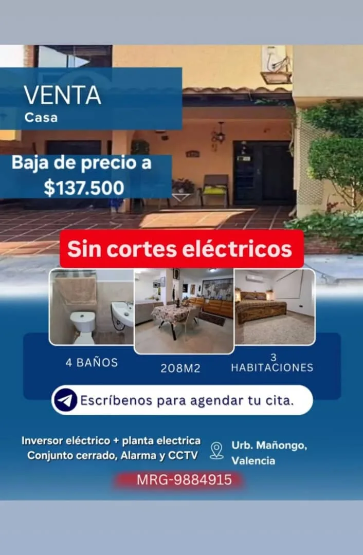 Casa en Venta en Urb. Mañongo, Valencia — 3 hab 208m² — USD 137,500