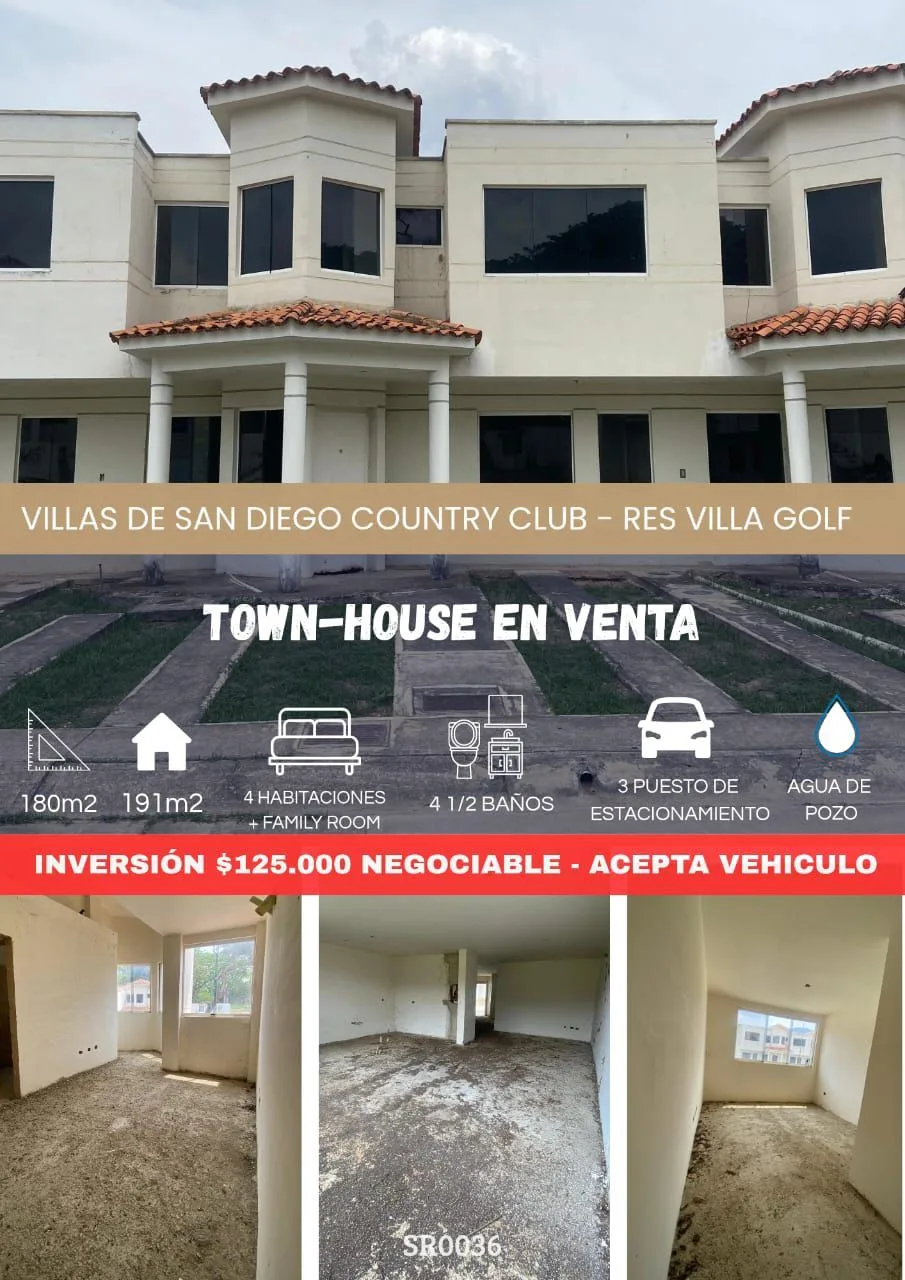 Townhouse en Venta en Villas de San Diego Country Club — 4 hab 191m² — USD 125,000