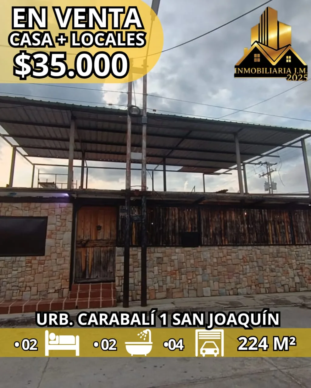 Casa en Venta en URB. CARABALÍ SAN JOAQUÍN — 2 hab 224m² — USD 35,000