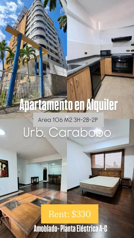 Apartamento en Alquiler en Urb. Carabobo-Av. Bolívar Norte — 3 hab 106m² — USD 330