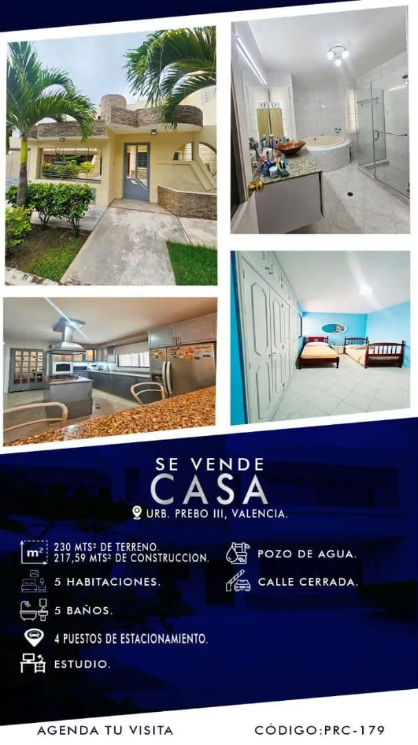 Casa en Venta en Urb. Prebo III, Valencia — 6 hab 217m² — USD 250,000