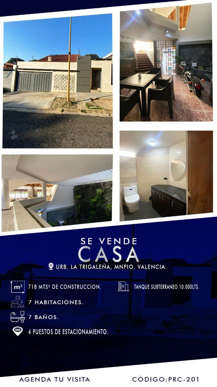 Casa en Venta en Urb La Trigaleña. Valencia — 7 hab 718m² — USD 210,000