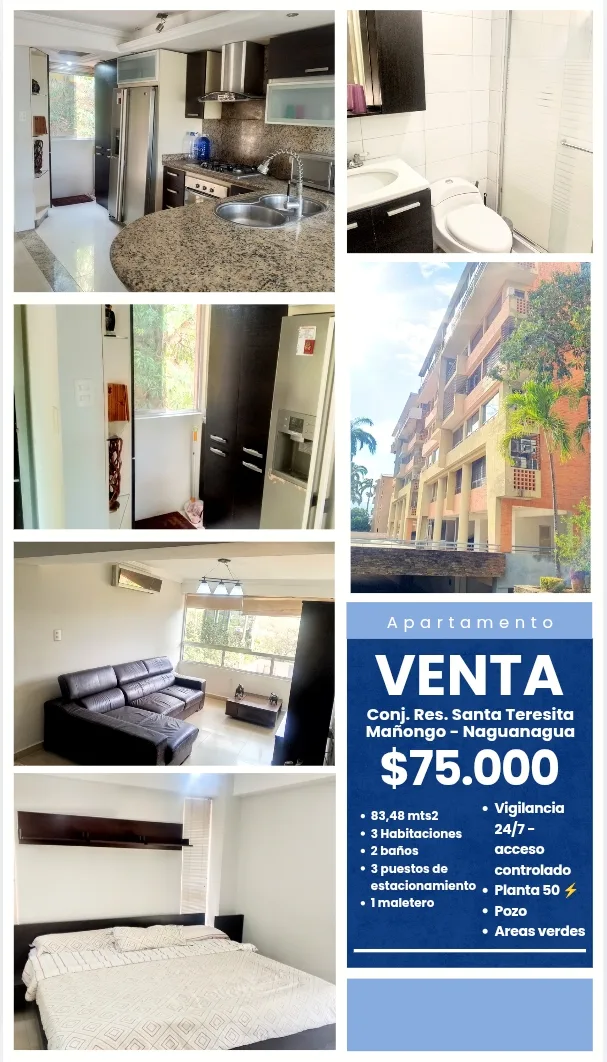 Apartamento en Venta en Conjunto Residencial Santa Teresita - Urb. Mañongo — 3 hab 83m² — USD 75,000