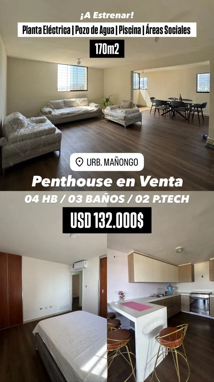 Penthouse en Venta en URB. MAÑONGO — 4 hab 170m² — USD 132,000