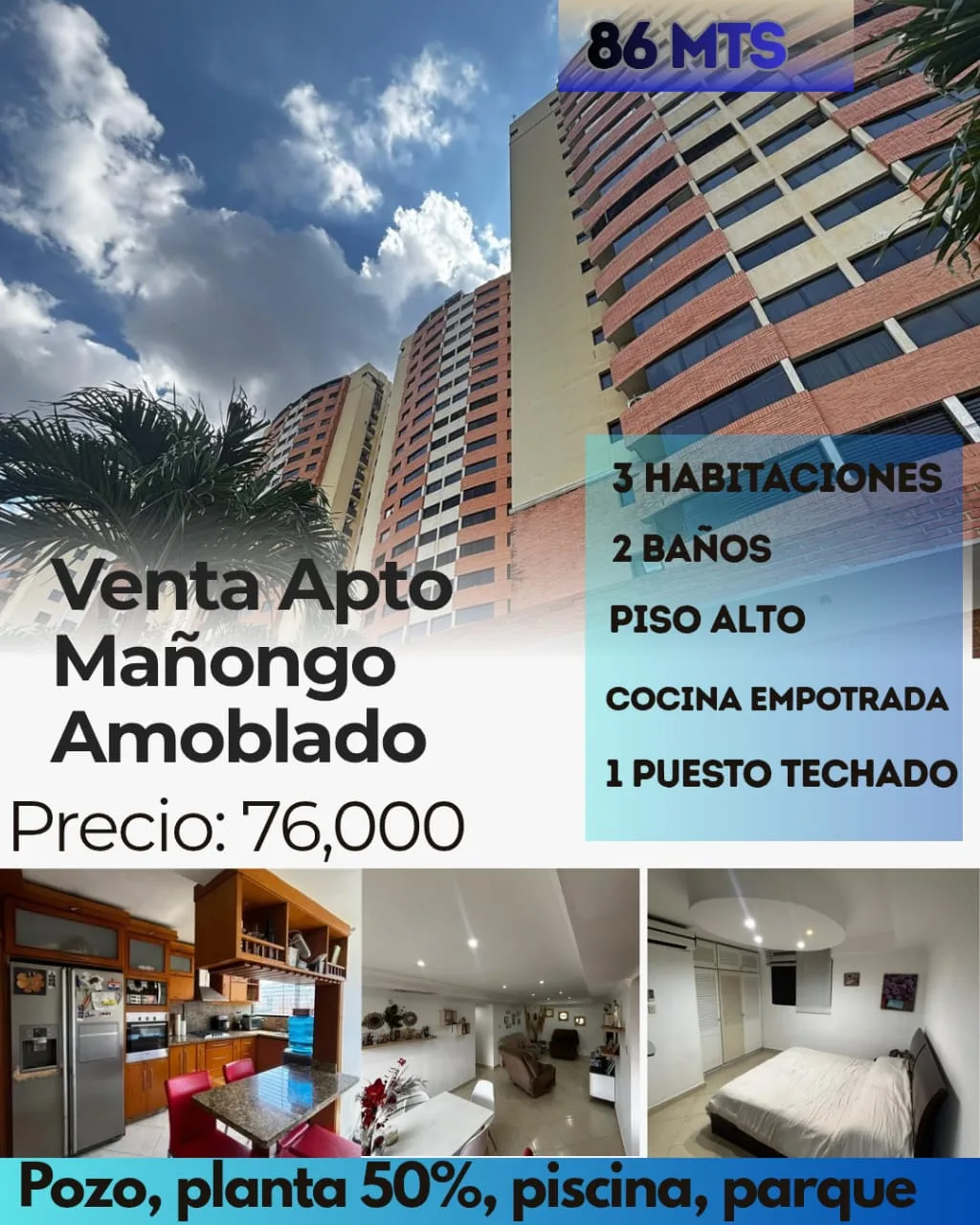 Apartamento en Venta en Mañongo Valle Arriba — 3 hab 86m² — USD 76,000
