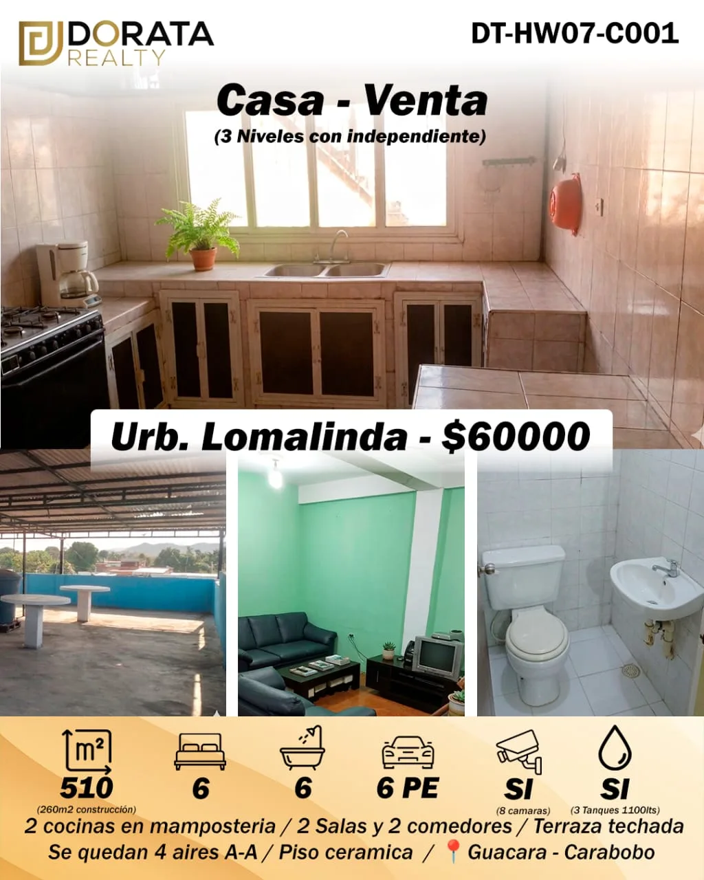 Casa en Venta en Loma Linda, Guacara, Edo. Carabobo — 6 hab 510m² — USD 60,000