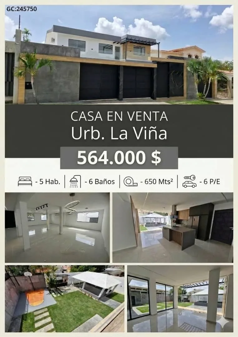 Casa en Venta en Urb. La Viña — 6 hab 650m² — USD 564,000