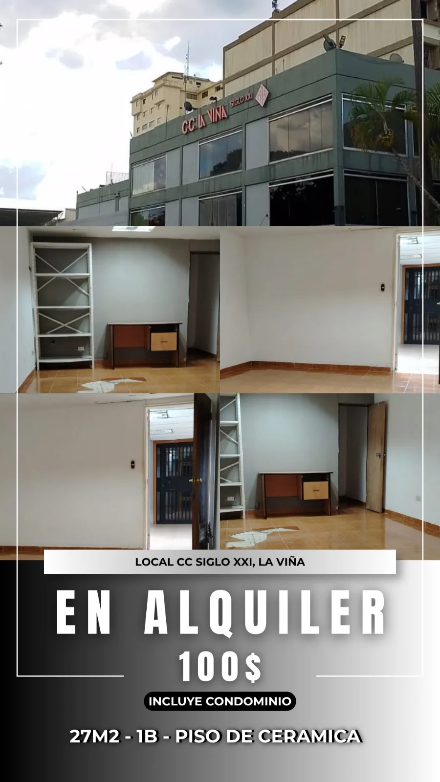 Local en Alquiler en CC Siglo XXI, La Viña 27m² — USD 100