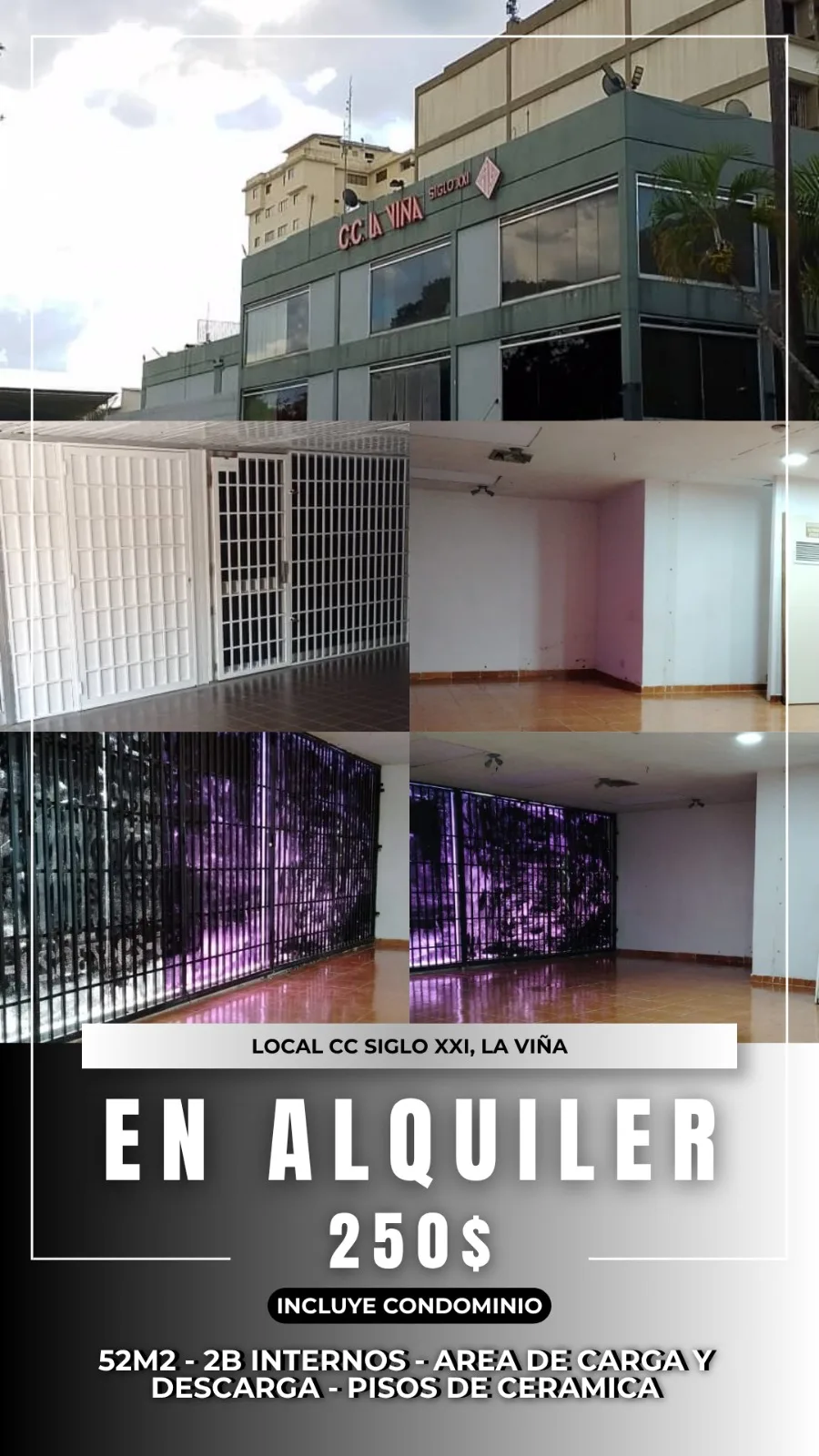 Local en Alquiler en CC Siglo XXI, La Viña 52m² — USD 250