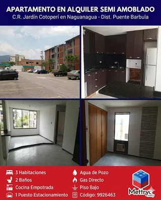Apartamento en C.R. Jardín Cotoperí en Naguanagua - Dist. Puente Barbula