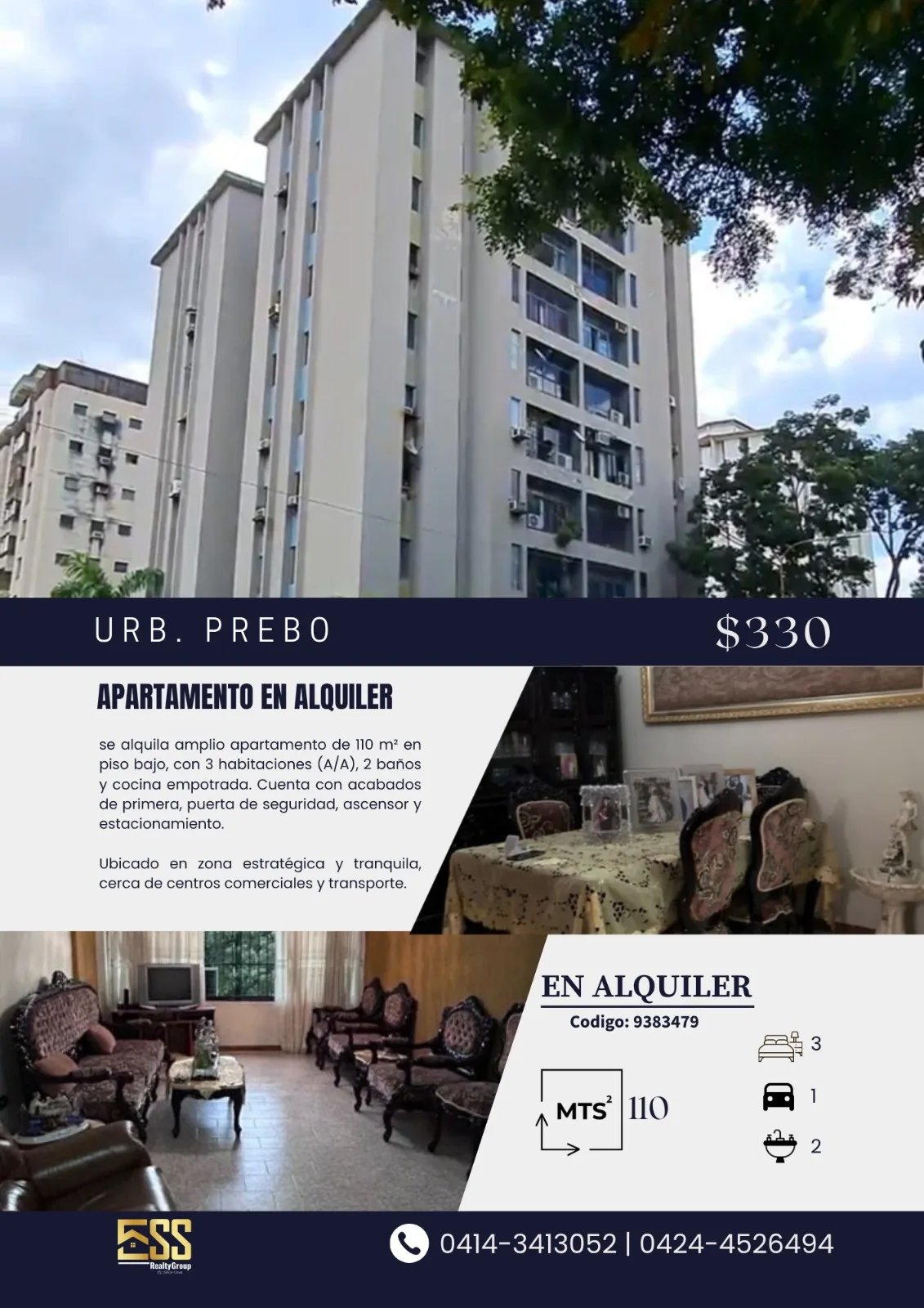 Apartamento en Alquiler en URB. PREBO — 3 hab 110m² — USD 330