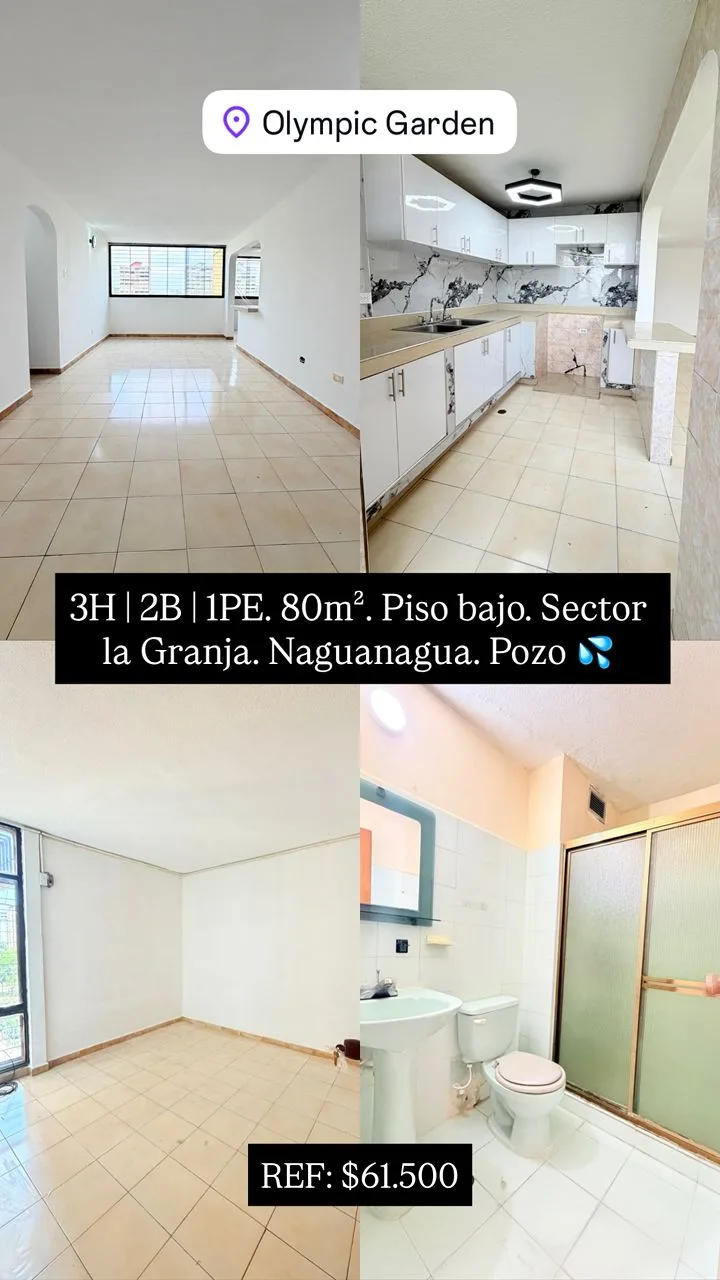 Apartamento en Venta en La Granja — 3 hab 80m² — USD 61,500