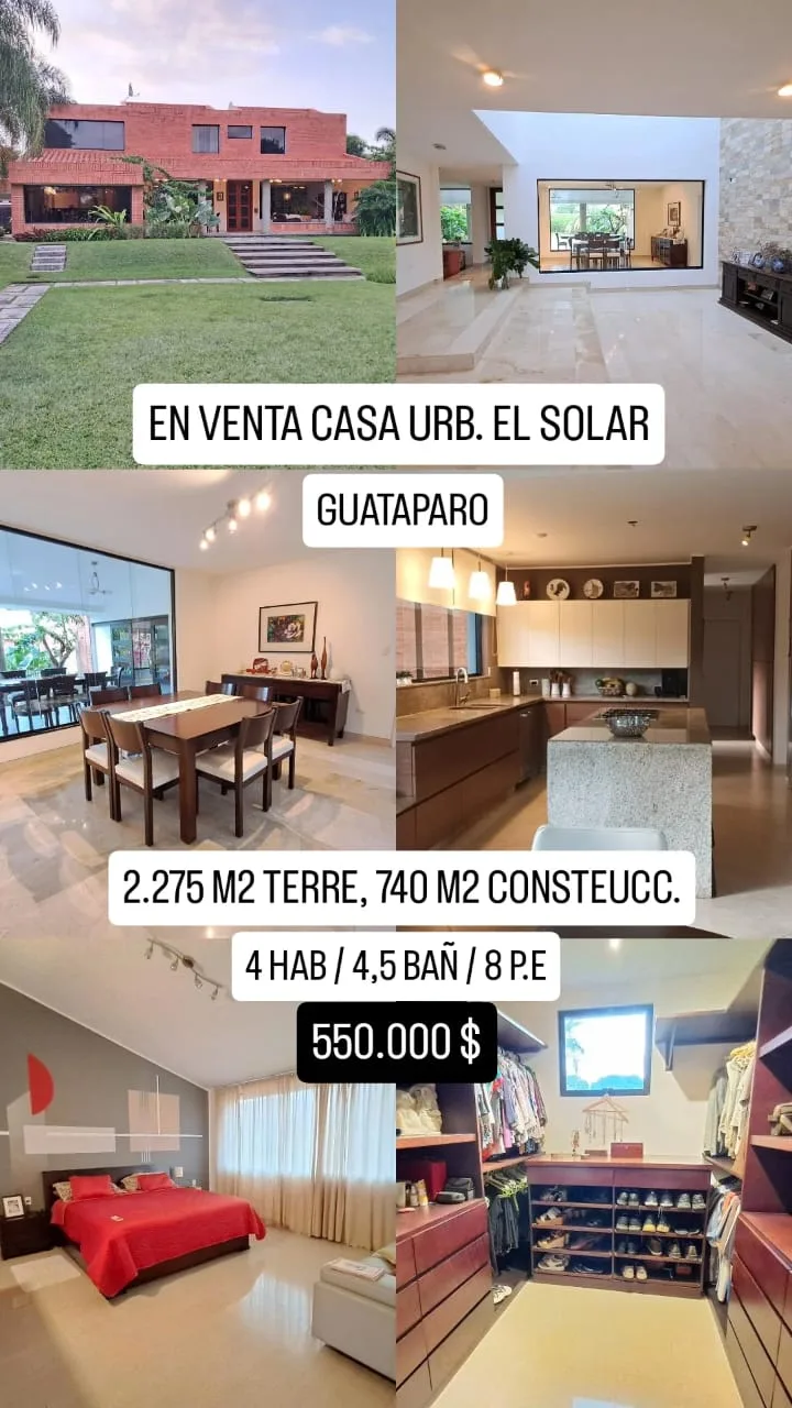 Casa en Venta en Urb. El Solar, Guatapaaro, Valencia — 3 hab 740m² — USD 550,000