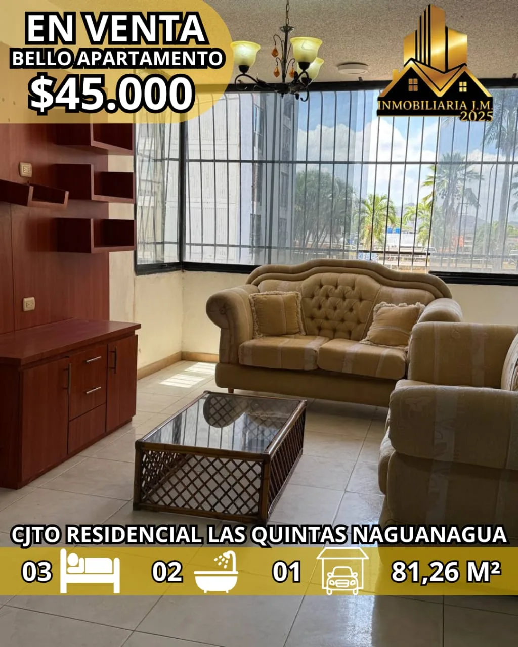 Apartamento en Venta en Las Quintas de Naguanagua — 3 hab 81m² — USD 45,000