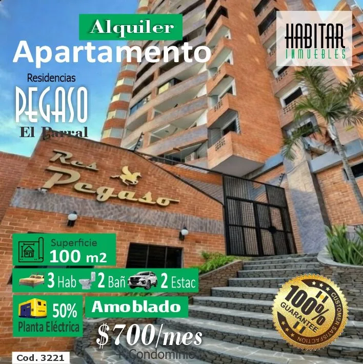 Apartamento en Alquiler en Urb. El Parral – Res. Pegaso – Valencia — 3 hab 100m² — USD 700