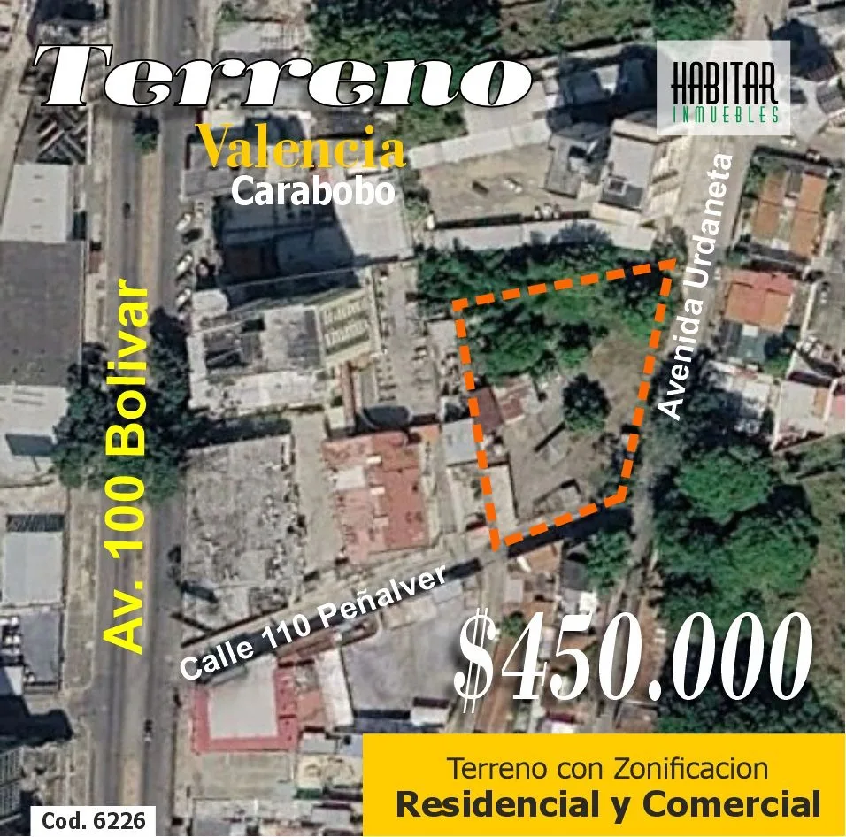 Terreno en Venta en Calle Peñalver, entre Av. Bolívar y Av. Urdaneta, Valencia, Carabobo 2500m² — USD 450,000