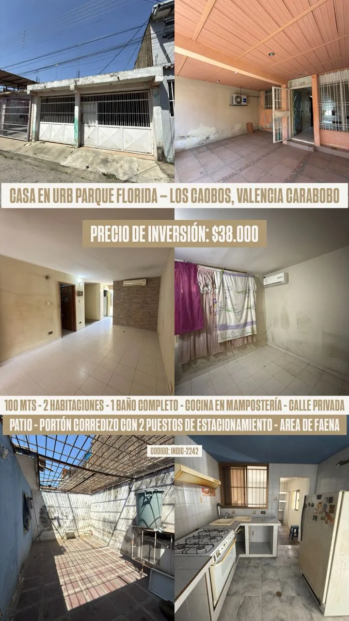 Casa en Venta en Urbanización Parque Florida, Los Caobos, Valencia Estado Carabobo — 2 hab 100m² — USD 38,000