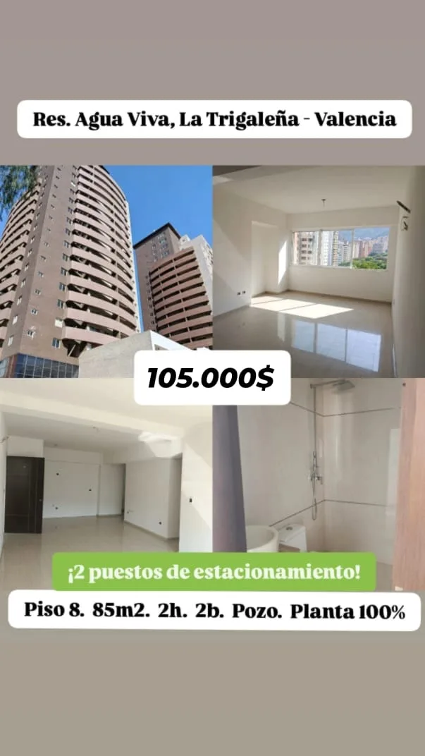 Apartamento en Venta en Residencias Agua Viva, La Trigaleña — 2 hab 85m² — USD 105,000