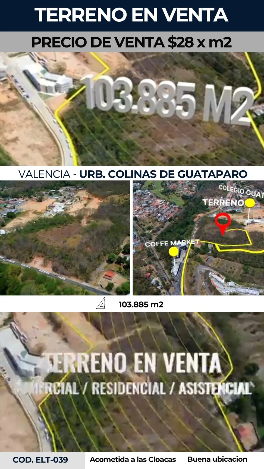 Terreno en Venta en Colinas De Guataparo 103885m² — USD 2,964,765
