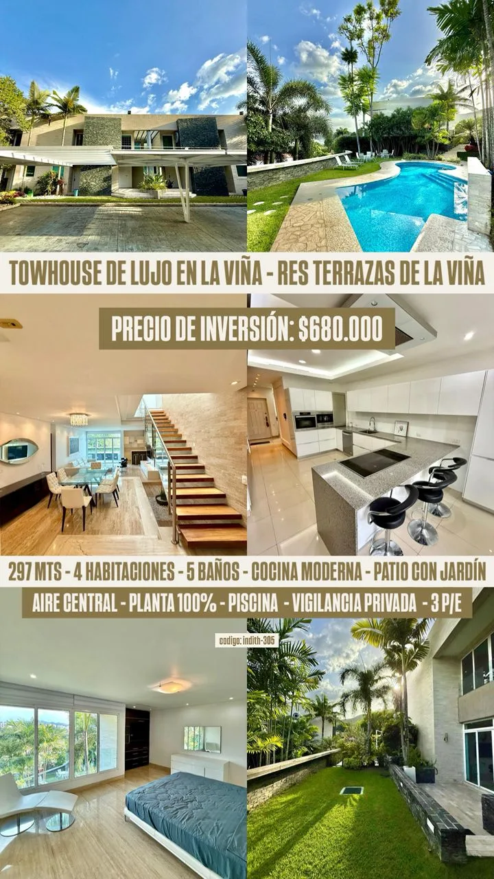 Casa en Venta en Residencias Terrazas De La Viña, La Viña, Valencia, Carabobo — 4 hab 297m² — USD 680,000