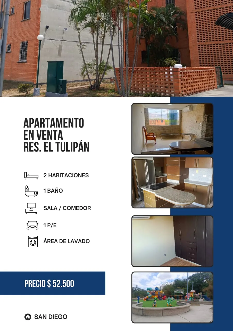 Apartamento en Venta en Res. El Tulipán, San Diego — 2 hab 56m² — USD 52,500