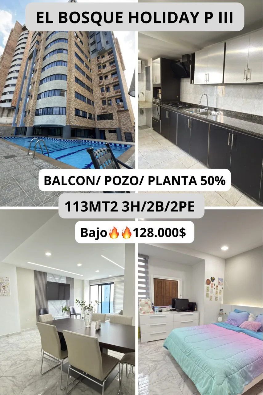 Apartamento en Venta en Urbanización El Bosque — 3 hab 113m² — USD 128,000