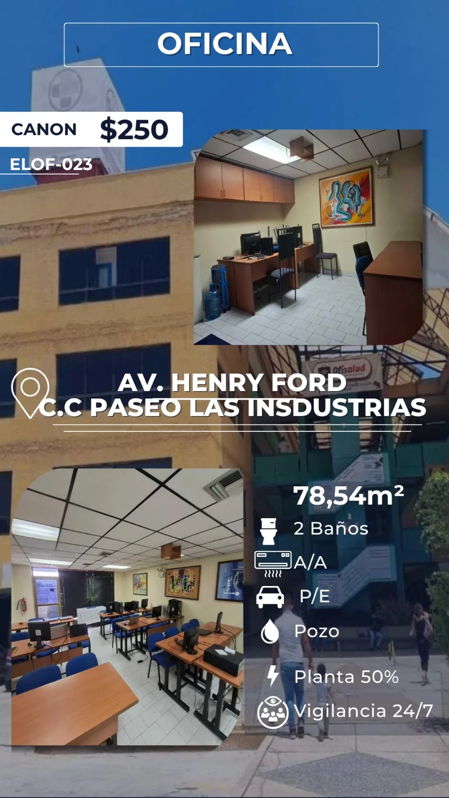 Oficina en Alquiler en CC Paseo las Industrias, al lado de la Alcaldía de Valencia 79m² — USD 250