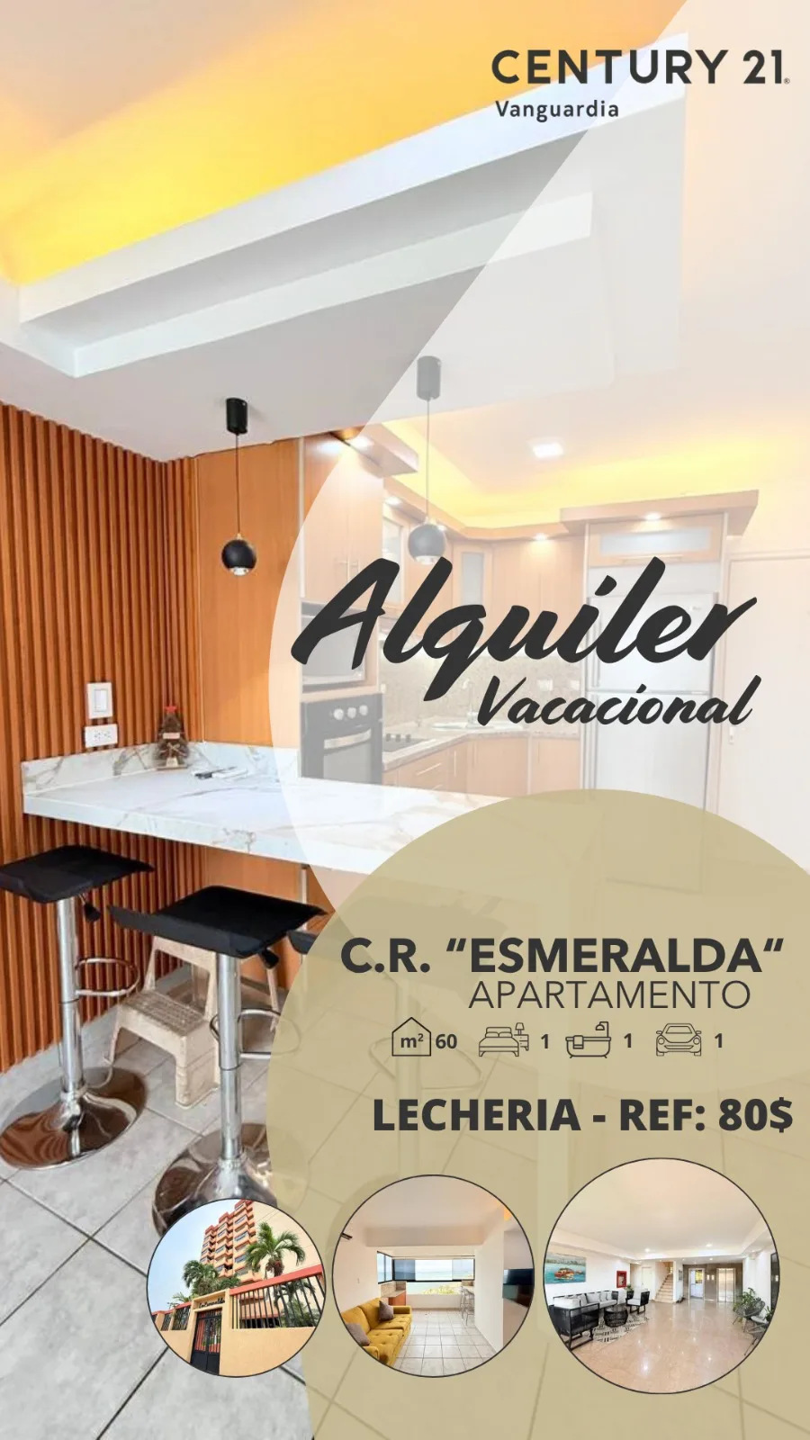 Apartamento en Alquiler en Res. ESMERALDA frente a playa lido — 1 hab 60m² — USD 80