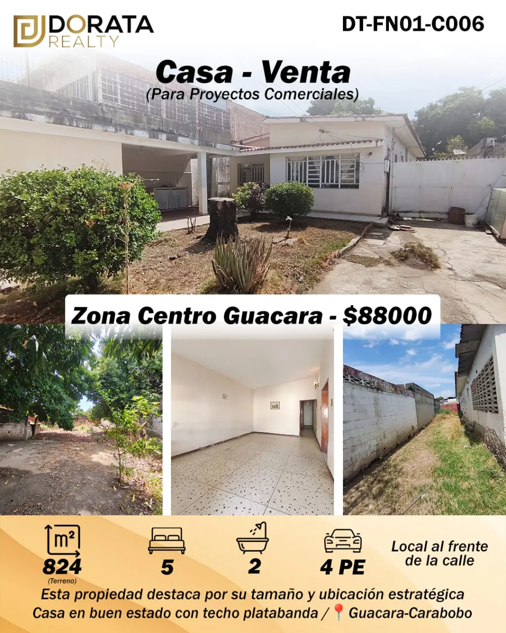 Local en Venta en Centro de Guacara — 5 hab 824m² — USD 88,000