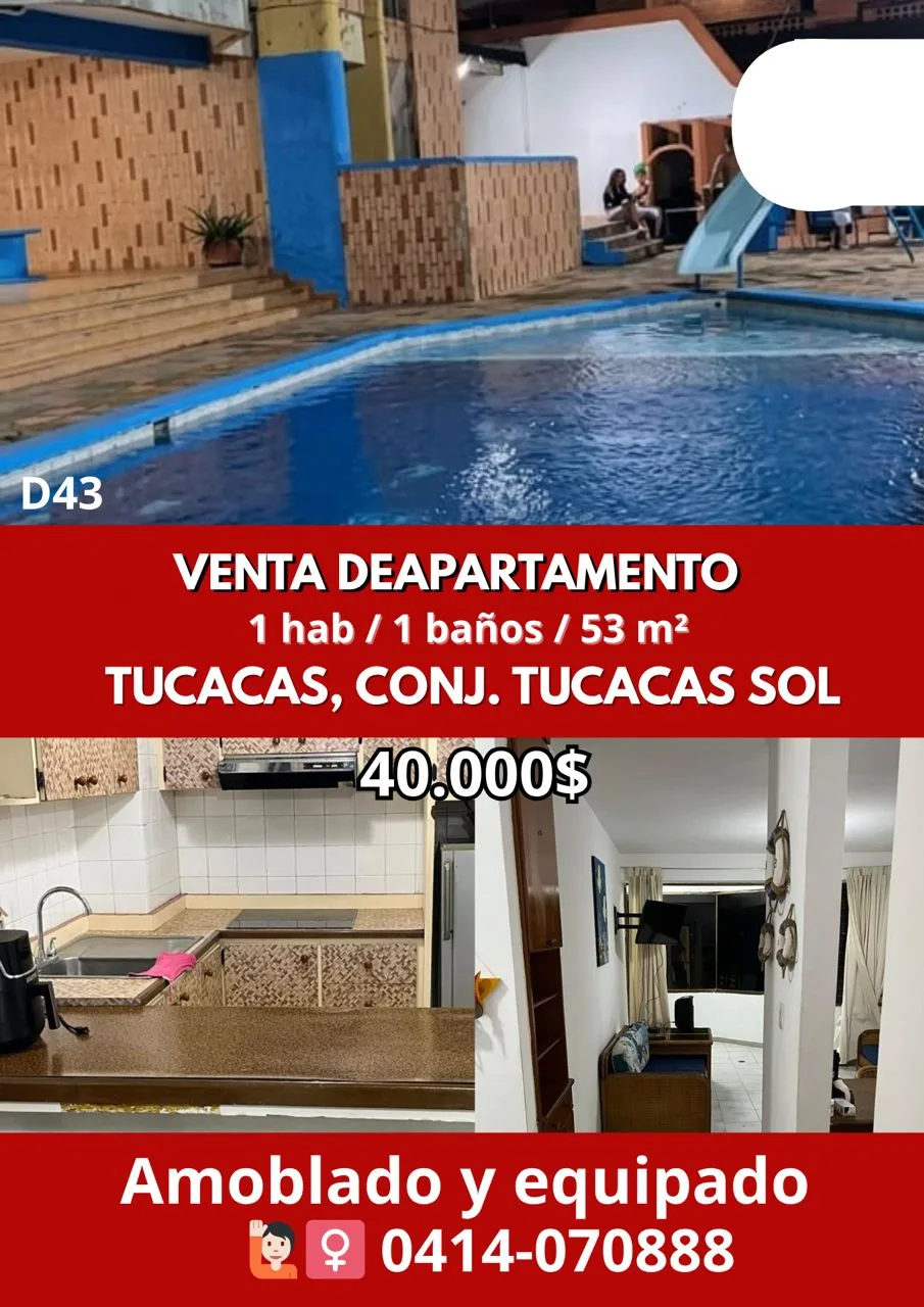 Apartamento en Venta en Tucacas, Conj. Tucacas Sol, Al lado del Hotel Baywatch — 1 hab 53m² — USD 40,000