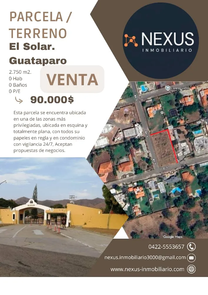 Terreno en Venta en El Solar, Guataparo 2750m² — USD 90,000