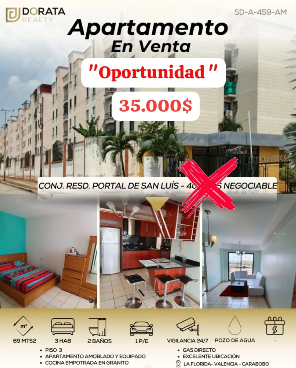 Apartamento en Venta en Conjunto Residencial Portal de San Luis — 3 hab 69m² — USD 35,000