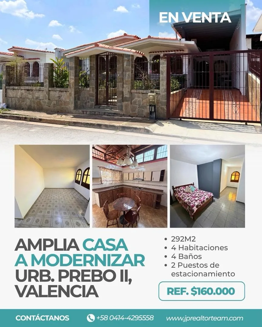 Casa en Venta en Urb. Prebo II, Valencia — 4 hab 292m² — USD 160,000