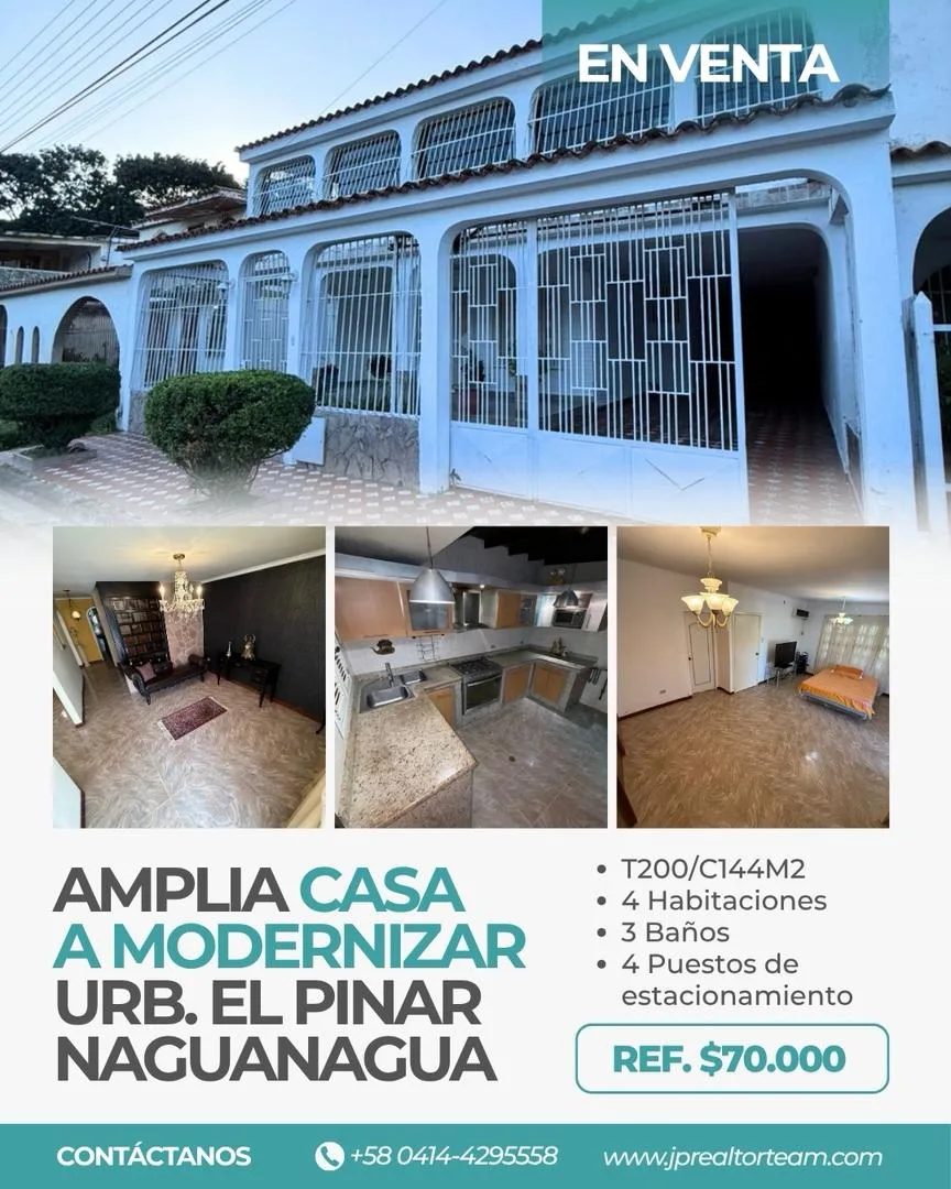 Casa en Venta en URB. EL PINAR NAGUANAGUA — 4 hab 200m² — USD 70,000