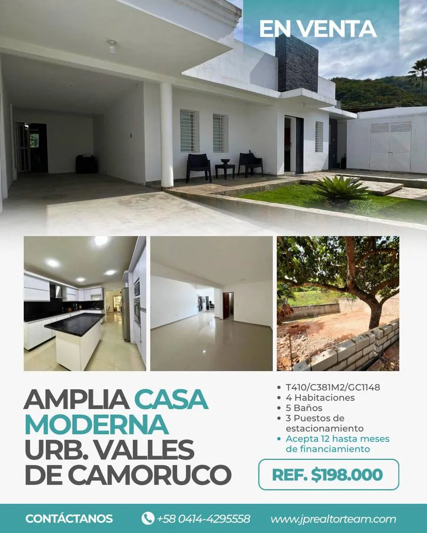 Casa en Venta en Urb. Valles de Camoruco, Valencia — 4 hab 381m² — USD 198,000