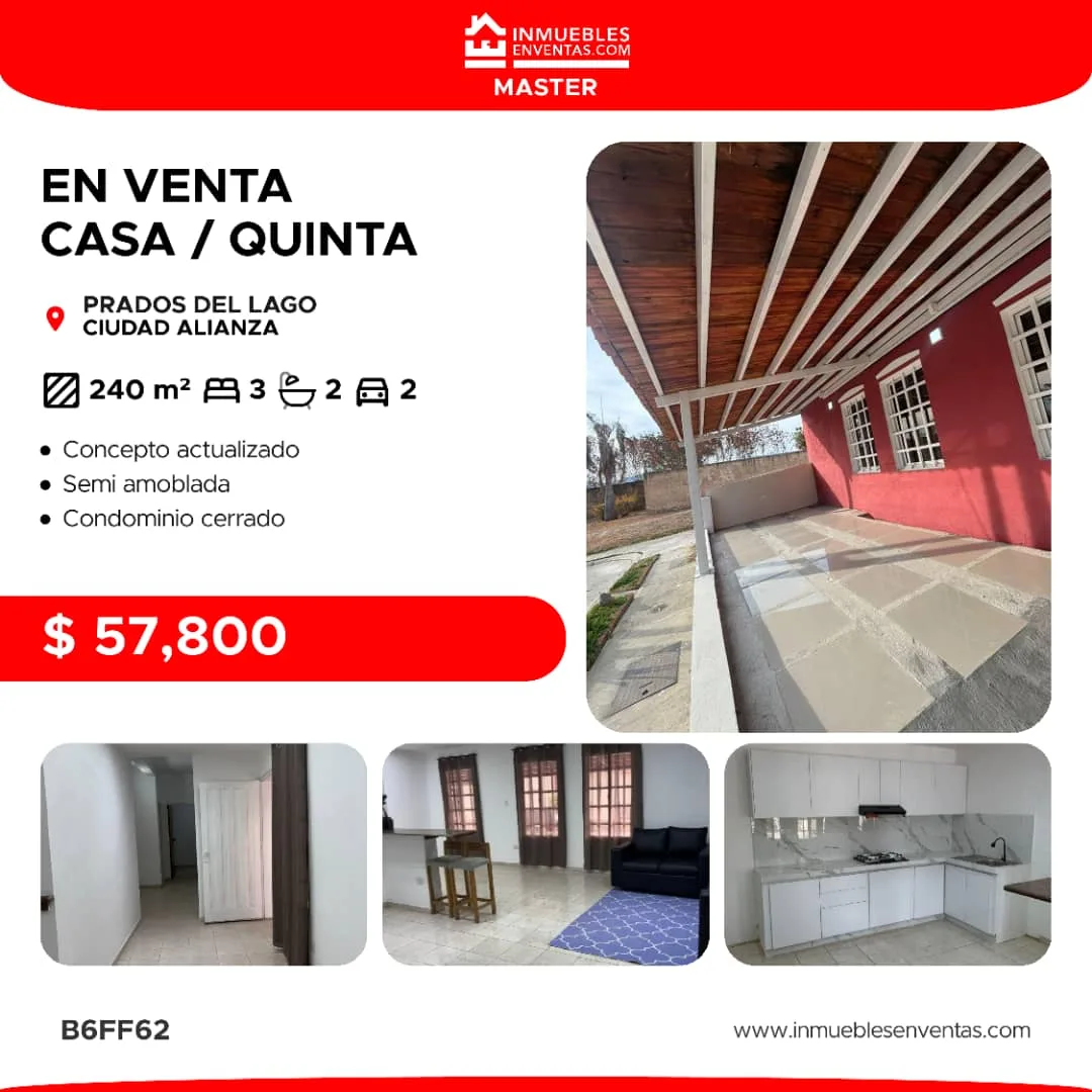 Casa en Venta en Prados del Lago, Ciudad Alianza, Guacara — 3 hab 240m² — USD 57,800