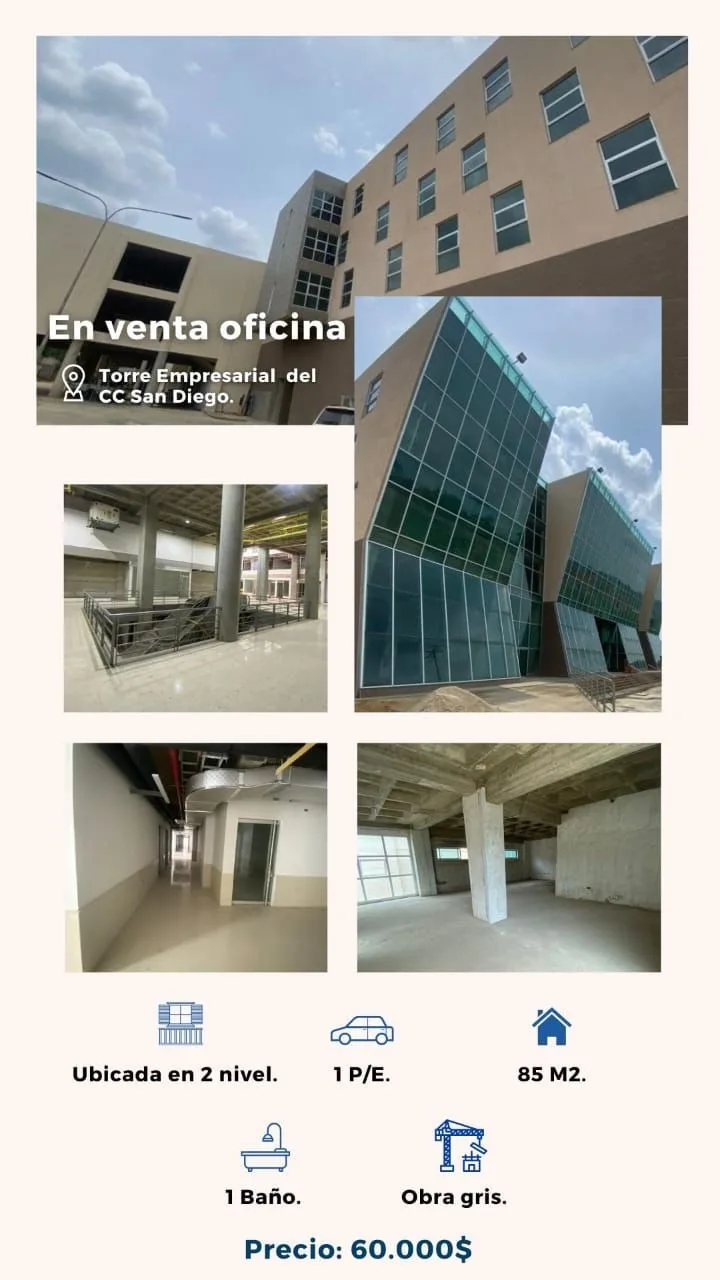 Oficina en Venta en Torre empresarial del cc San Diego 85m² — USD 60,000