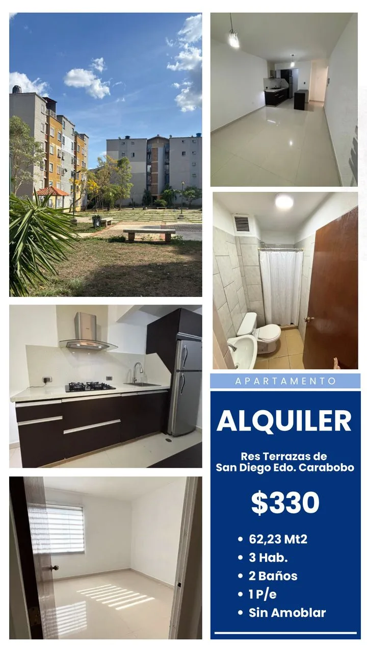 Apartamento en Alquiler en Terrazas de San Diego — 3 hab 62m² — USD 330