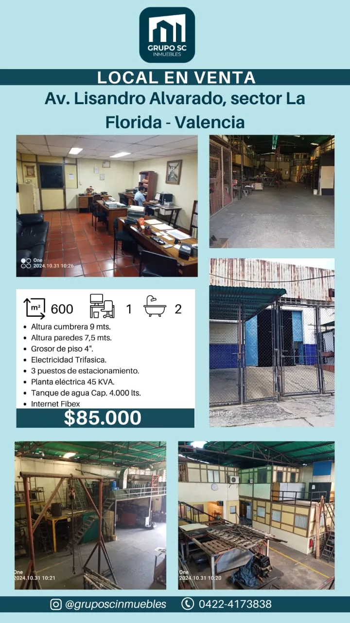 Galpón en Venta en Av. Lisandro Alvarado, Sector La Florida – Valencia — 1 hab 600m² — USD 85,000
