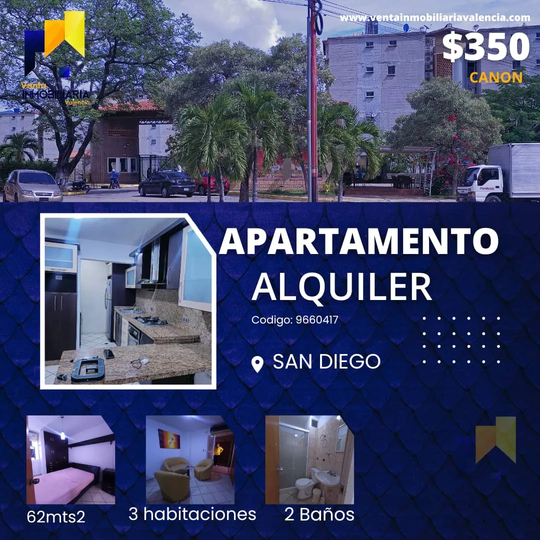 Apartamento en Alquiler en Terrazas de San Diego — 3 hab 62m² — USD 350