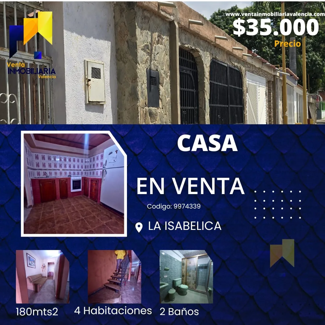 Casa en Venta en La Isabelica, Sector 1 Av. principal — 4 hab 180m² — USD 35,000