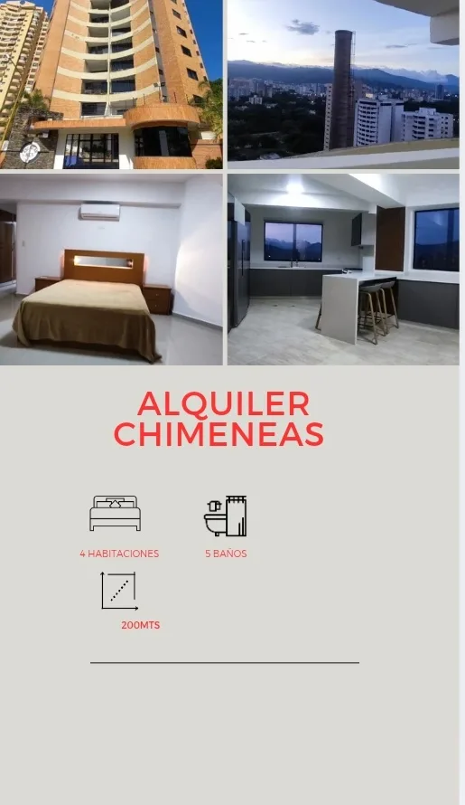 Apartamento en Alquiler en las chimeneas — 4 hab 200m² — USD 800