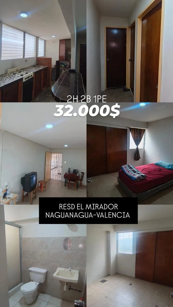 Apartamento en Venta en Resd El Mirador, Naguanagua-Valencia — 2 hab — USD 32,000