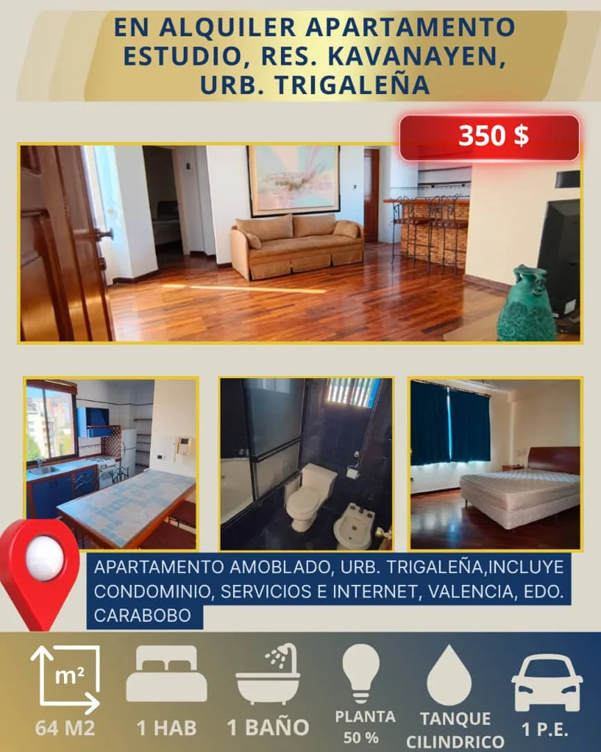 Apartamento en Alquiler en Trigaleña — 1 hab — USD 350